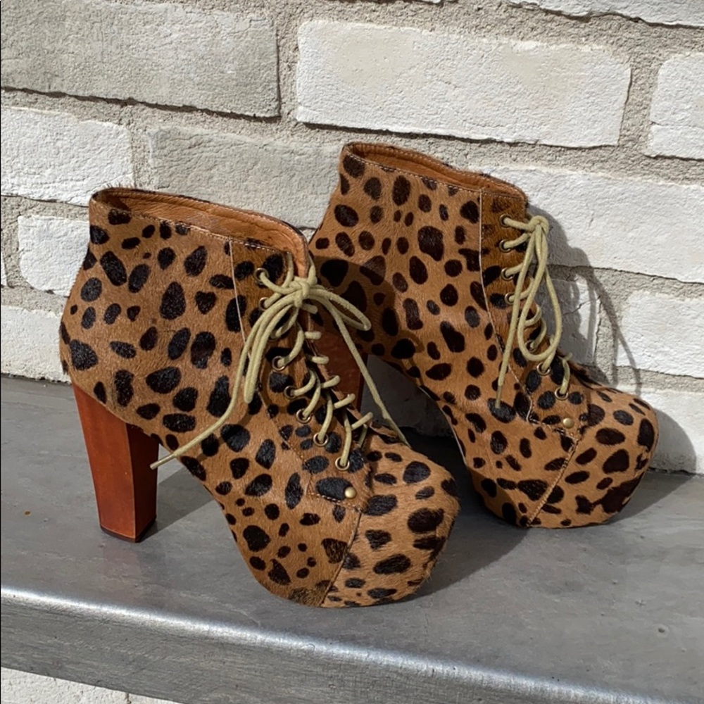 Jeffrey Campbell cheetah ankle boot platform heel